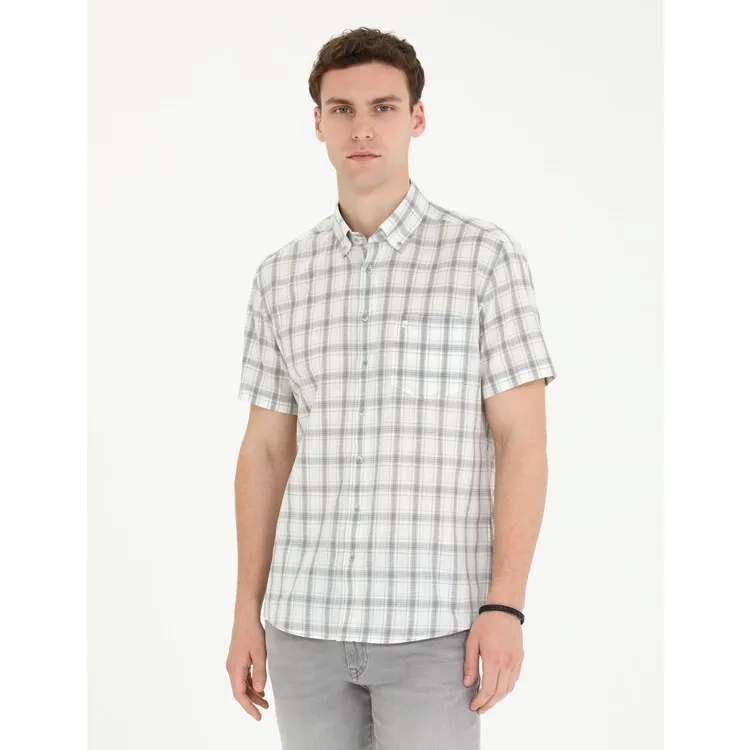 Pierre Cardin Мужская серая обычная рубашка с коротким рукавом 50265122-VR024 Pierre Cardin Мужская серая обычная рубашка с коротким рукавом 50265122-VR024