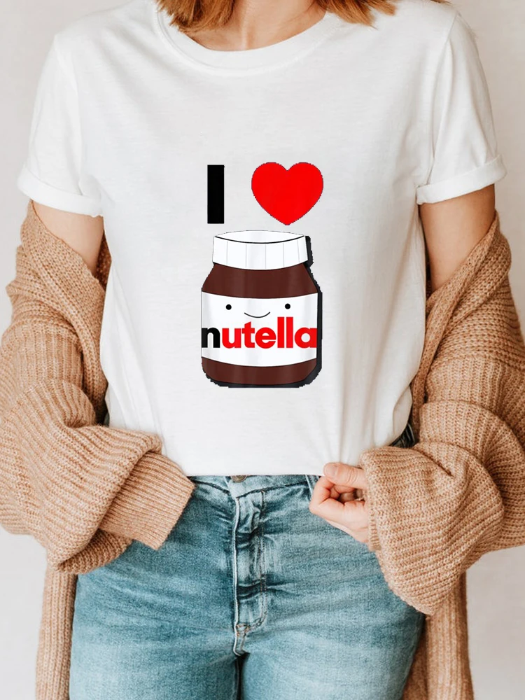 

Women's I Love Nutella Graphic Shirts Summer Tshirts Funny O-neck Short Sleeves Print Tops Tee Female Harajuku Clothing T-Shirt