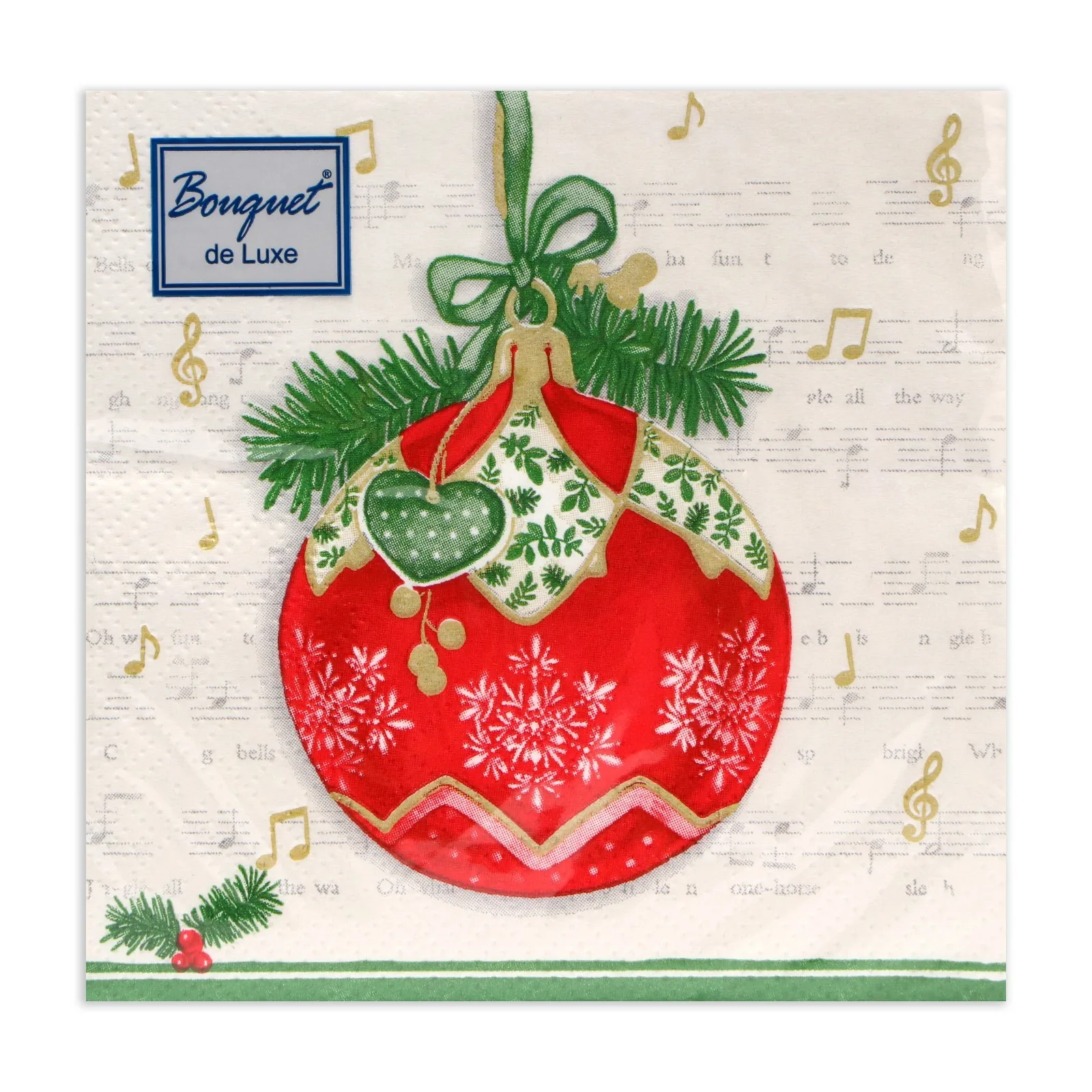 Новогодние салфетки бумажные Bouquet de Luxe 'Музыкальный шар' 3 слоя 24х24 см 25 шт.