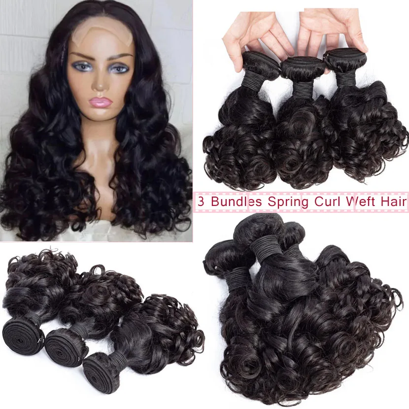 12A Full Cuticles 3 Bundles Spring Bouncy Curl Tangle Free, Reiforced Double Drawn Weft Hair Extensions Natural Black 100g/pc