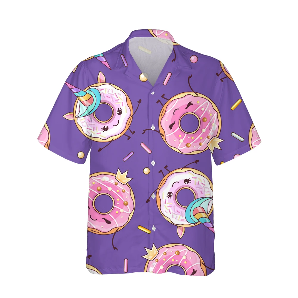 

Summer New 3D Funny Cute Food Pattern Mens Hawaiian Shirts 3d Donuts Ice Cream Cake All Print Casual Colorful Men Oversized Tops