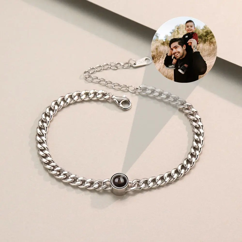 925 Sterling Silver Personalized Chain Custom Projection Photo Bracelet for Women Men Couple Classic Punk Jewelry Birthday Gift