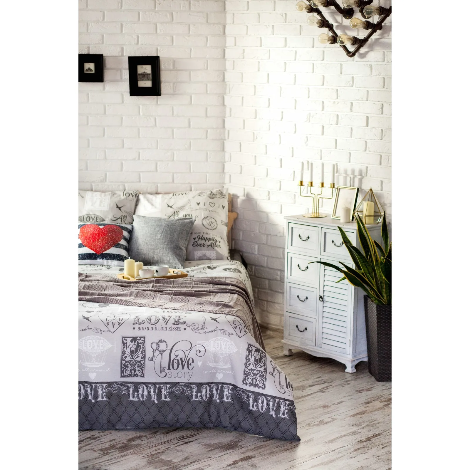 Постельное бельё Этель евро Love 200*217 см 220*240 70*70 -2 шт 100% хлопок бязь 125 г/м2