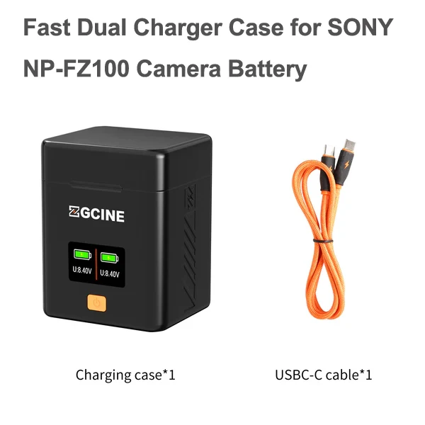 

ZGCINE FZ100 NP-FW50 BLK22 Battery Charging Case PD Fast Dual Charger Charging Box for Panasonic SONY Canon LPE6 Fujifilm Nikon