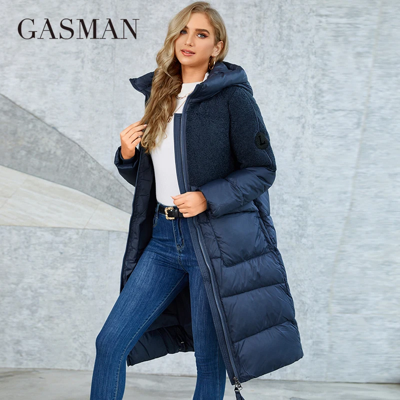 

GASMAN Winter Coats Women Fashion Long Hooded Thickened Warm Down Jacket Casual Multifunctional Pocket Ladies Parka LD21181A