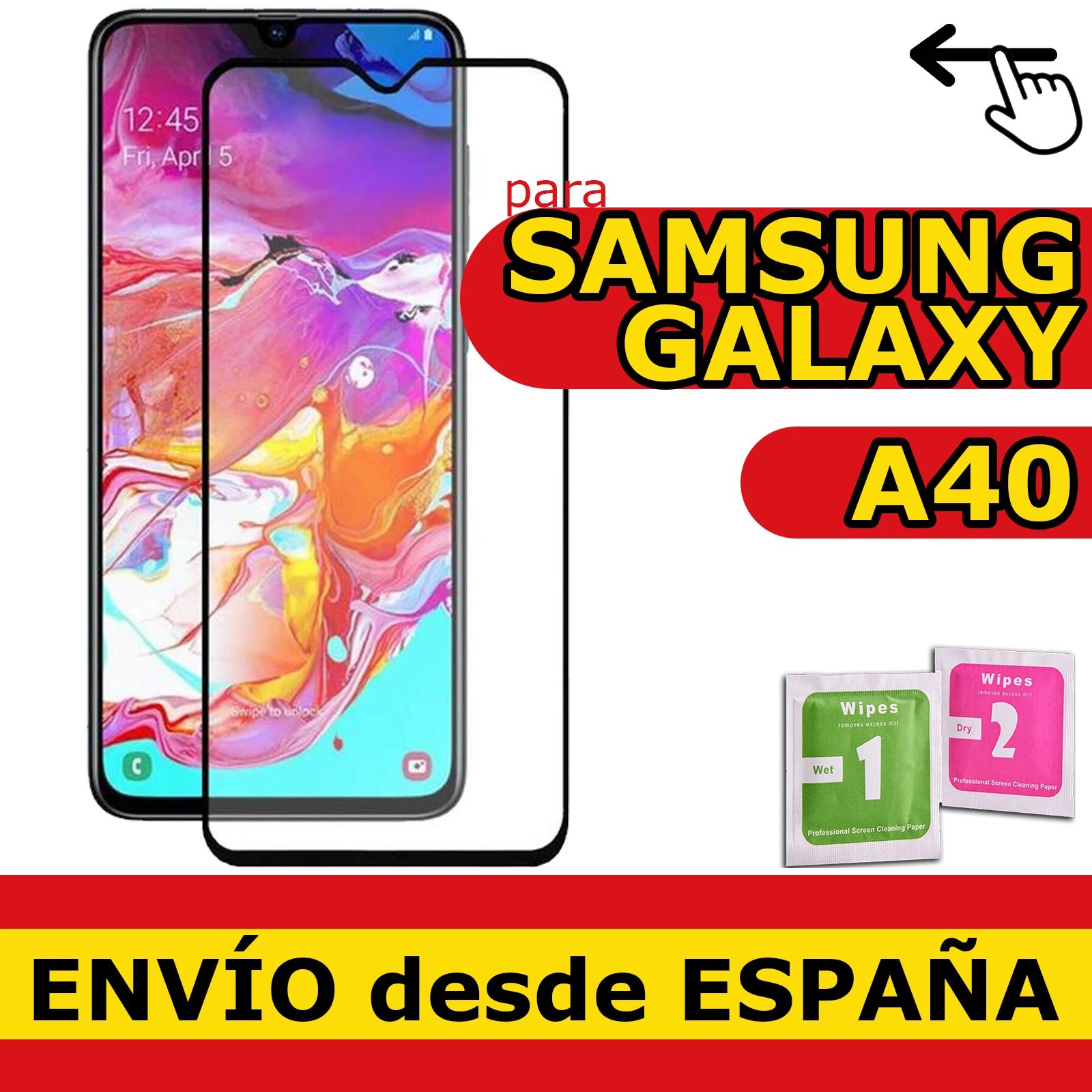 Pellicola Vetro Temperato Per Samsung Galaxy A40 Protezione Nero 100% Completo Qualità Premium 9H 0.33Mm