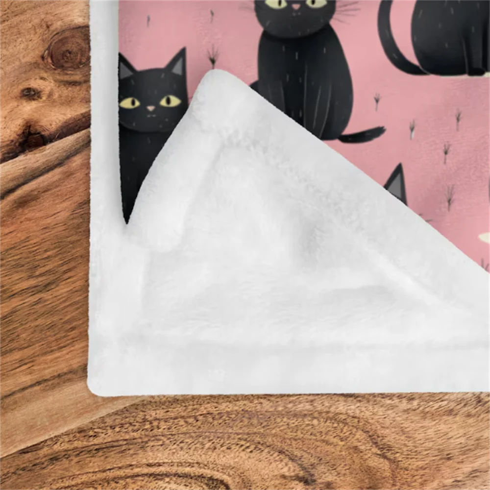 Розовое одеяло персонализированное черное для кошек с рисунком кота мягкое