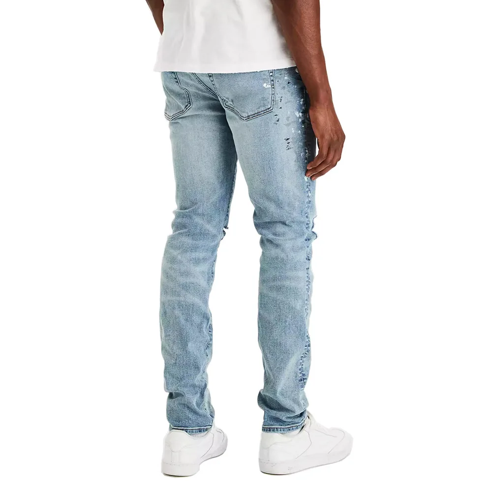 Fashion High Street Hole Washed Splash Ink Personality Slim Fit Elastic Men'S Jeans Retro Joggers Y2K Pencil Jeans For Men
