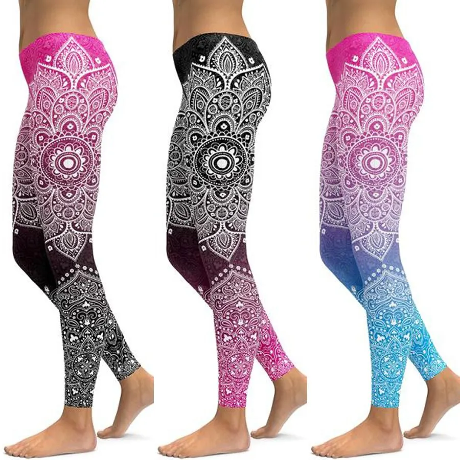 LI-FI Mandala Leggings Yoga Pants Women Fitness Push Up Tight Wear Gym Training Sports Running Leggings Elastic Trousers