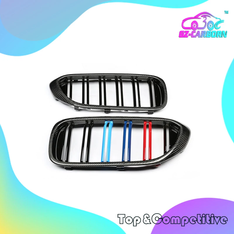 

For BMW 5 Series G30 Double Slats ABS/Carbon Fiber Gloss black/Matt Black/Black+Chrome M-Color Front Kidney Grille 17 18 19 20