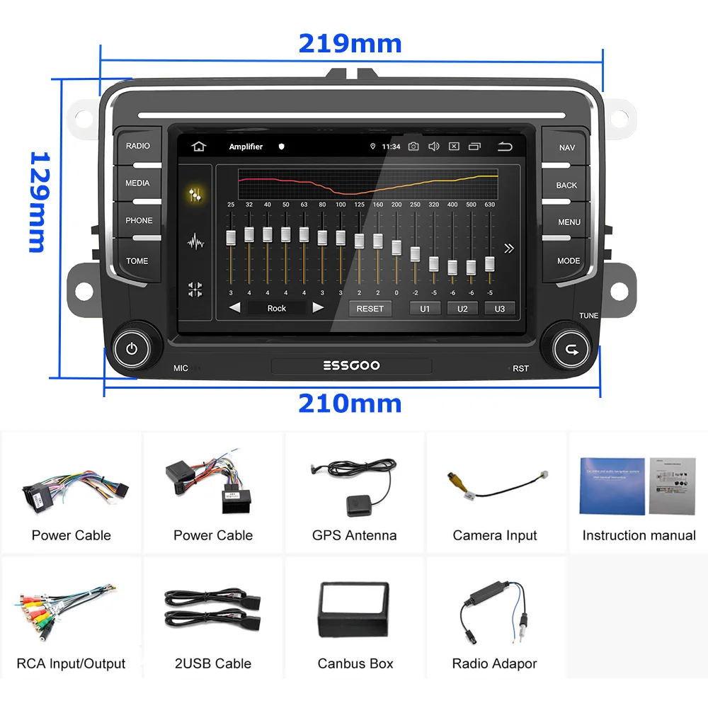 Автомагнитола ESSGOO, мультимедийный плеер 2 Din, 7 дюймов, Android 10, 32 ГБ, AM RDS, DSP, для Volkswagen, VW Seat, Skoda (art.: 3920bca95ff82) - 3920bca95ff82