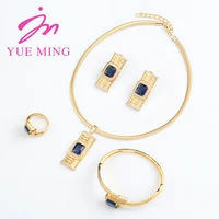 gold plated jewelry sets for women square crystal pendant african necklace earrings bracelet rings romantic wedding party gift