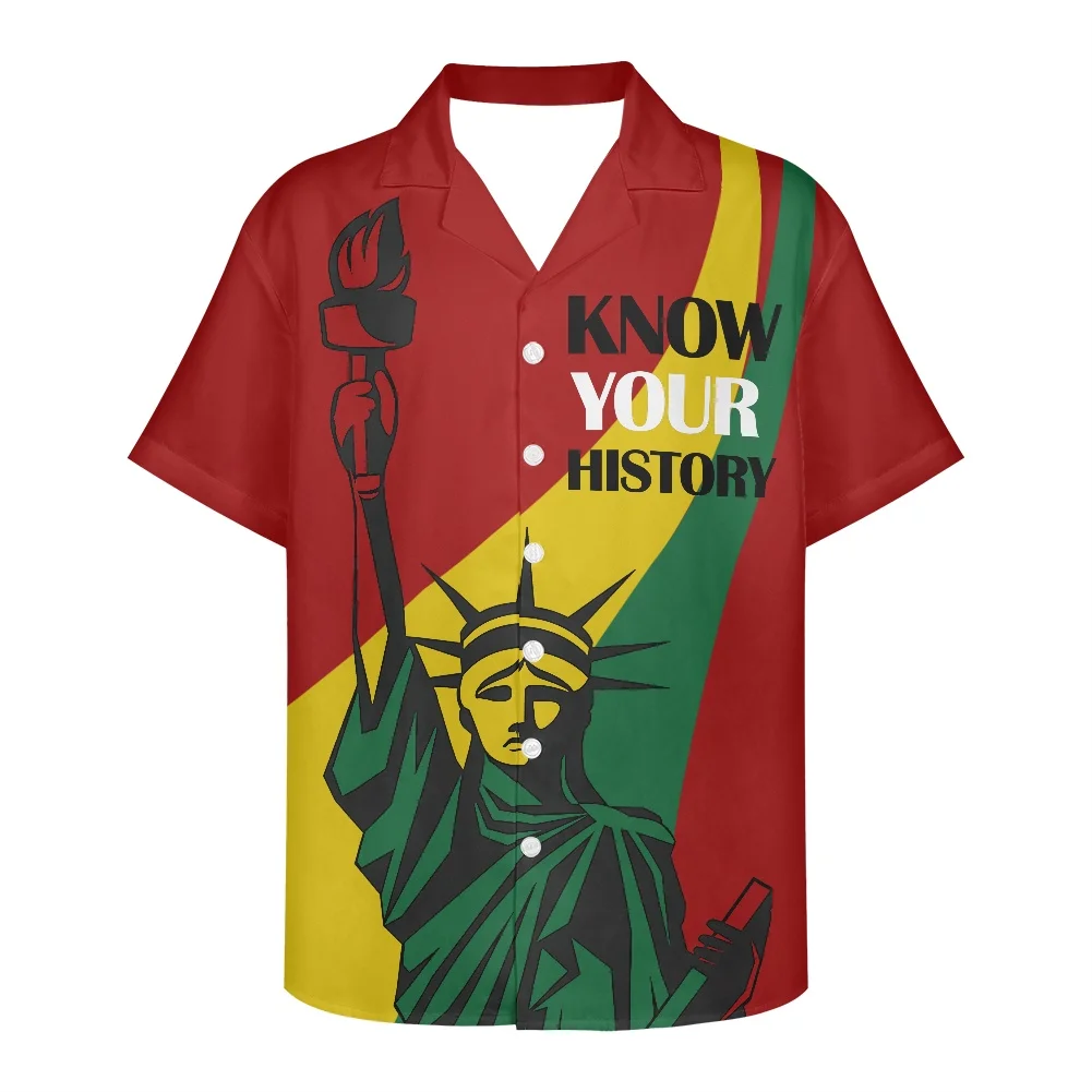 Polynesia Hawaii Summer 2022 Men Shirts American Statue of Liberty Print Clothing Plus Size Short-Sleeved V Neck Men's Shirts