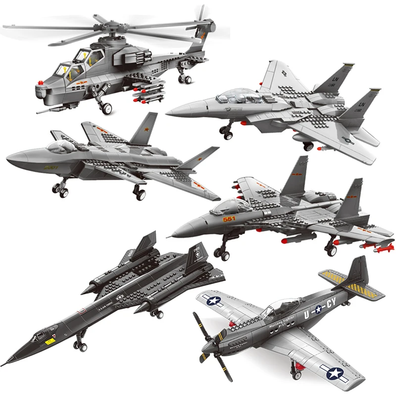 

Military WW2 SR-71 Blackbird Air Force P51 Mustang Fighter Airplane Model Building Blocks J15 J20 WZ-10 F15 Weapons Bricks Toys