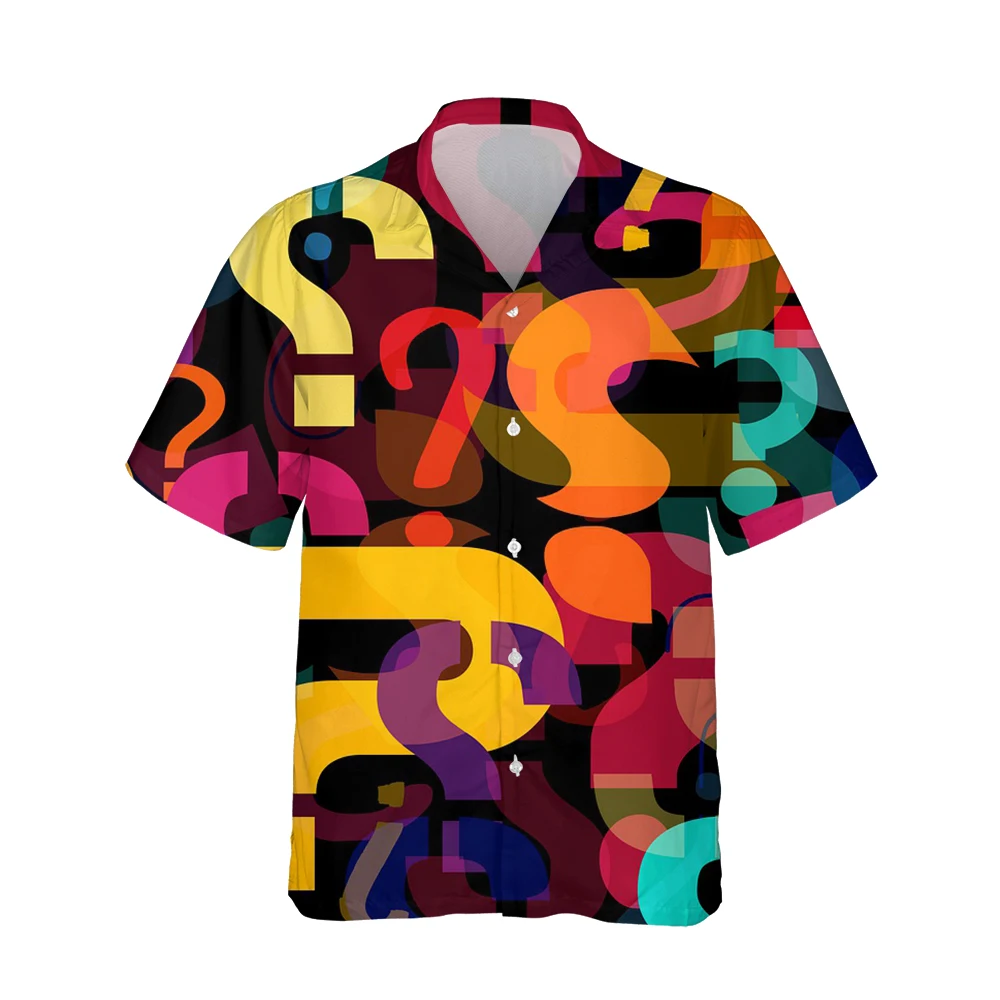 

Новая мужская гавайская рубашка с 3D интересным принтом знаков вопроса, Модные свободные мужские топы оверсайз с коротким рукавом и 3d узором...