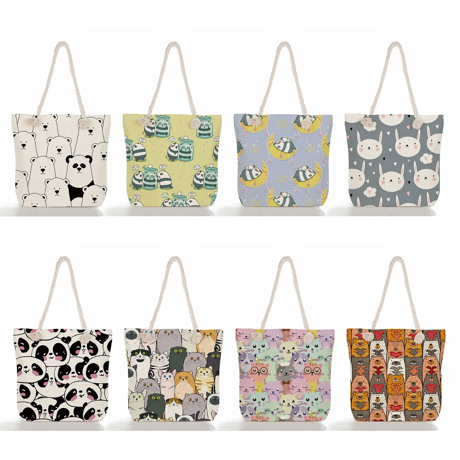 

Causal Cartoon Animal Handbags For Women Cat Panda Rabbit Beach Tote Bags Cute Eco Reusable Shoulder Shopping Bags For Groceries