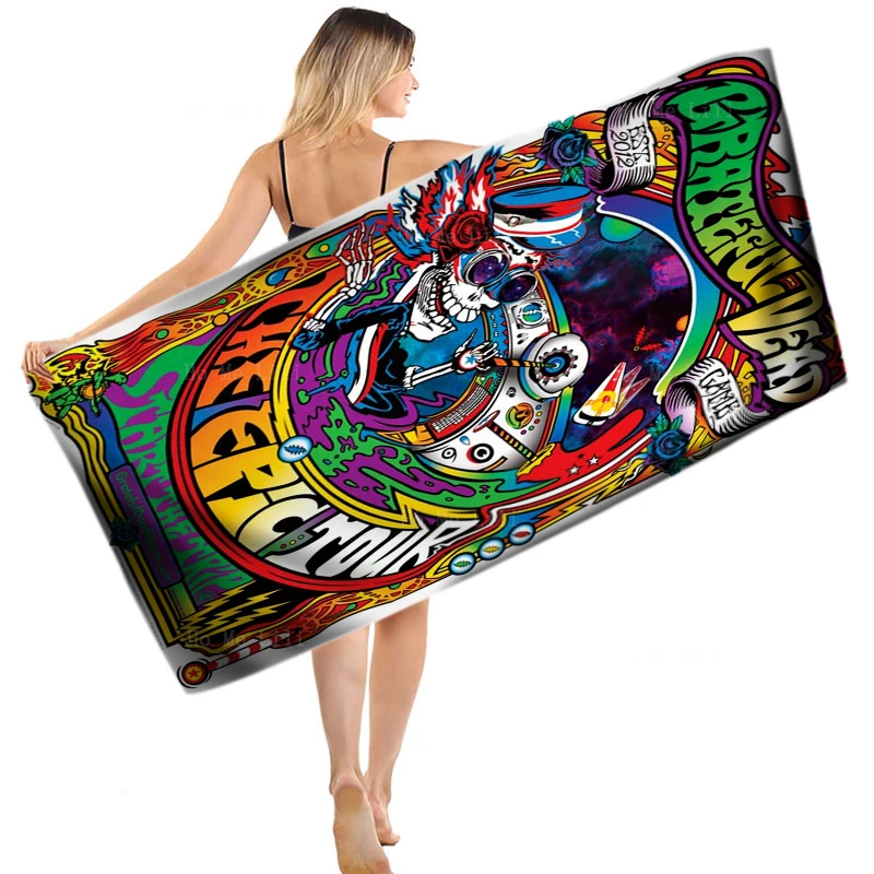 

Grateful Dead Concert Posters Skeleton And Roses Lightning Skull Scrawl Style Quick Drying Towel By Ho Me Lili Fit For Fitness
