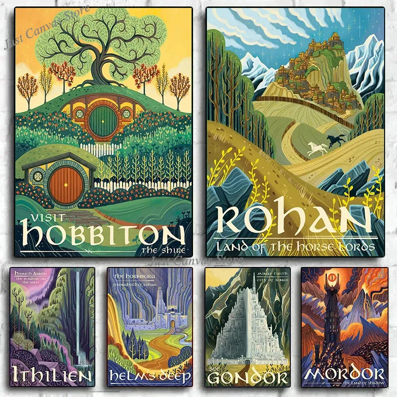 Абстрактное кольцо Искусство ретро постер для путешествий Картина на холсте винтажная пленка Мордор замок лорд Волшебная стена детская кровать комната Домашний Декор картина