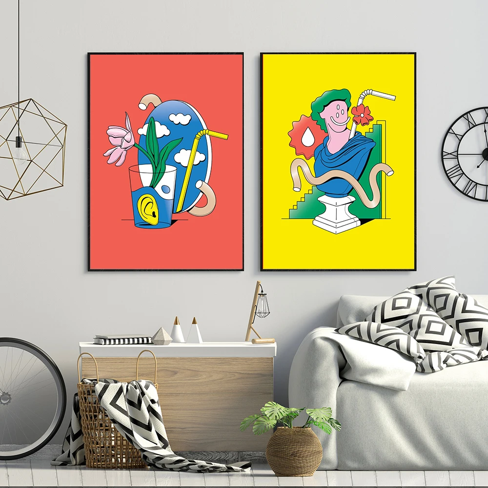 

Surrealism Combination Canvas Painting Poster Home Wall Art Abstract Cartoon Living Kid Room Decor Animal Food Flower Pictures
