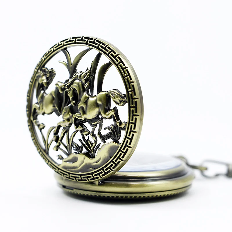 Charm Bronze/Silver Horse Vintage Mechanical Pocket Watch For Men Personalised Hand Wind Retro Fob Watches reloj hombre