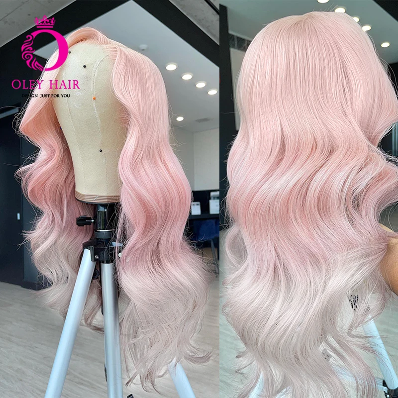 Ombre Pink Colored 30 Inch Drag Queen 13x4 Synthetic Transparent  Lace Front Glueless Preplucked Cosplay Wigs For Black Women