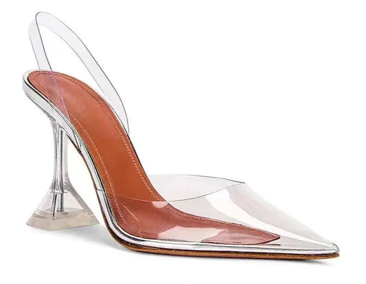 

Transparent PVC Women Pumps Big size 34-45 Fashion Cup Heeled Slingbacks Summer Jelly Shoes Elegant High heels Party Prom Shoes