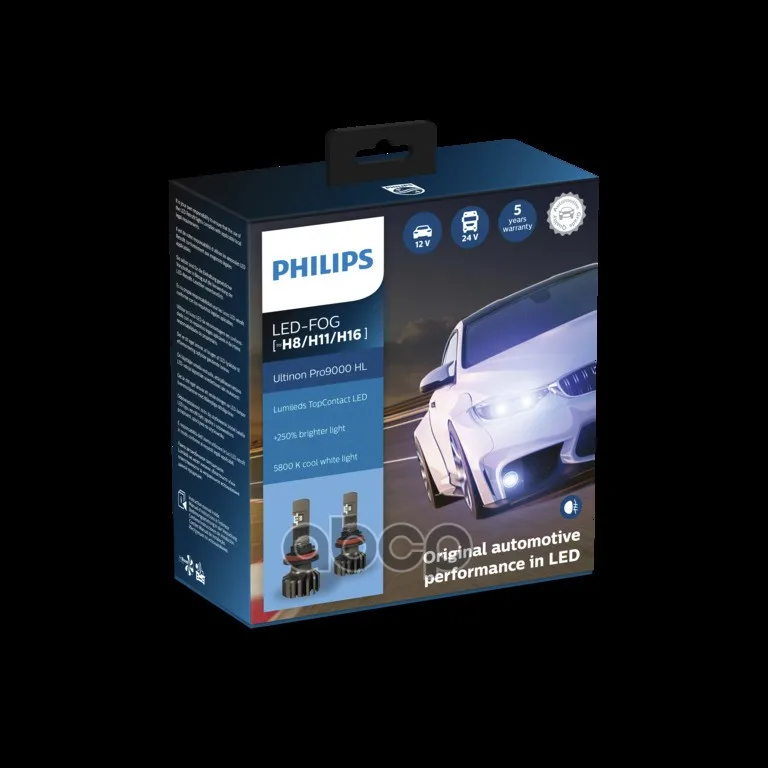 Лампа Fog H8/H11/H16 Ultinon Pro9000 Hl 5800K Led X2 Philips арт. 11366U90CWX2