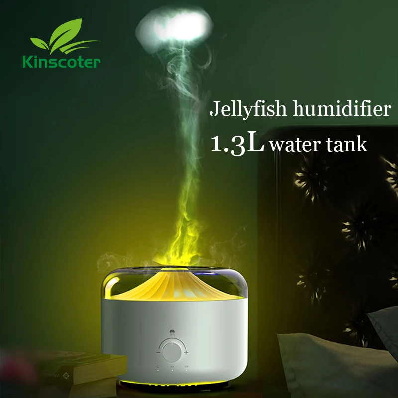 Kinscoter 1.3L Essential Oil Aroma Diffuser Jellyfish Air Humidifier With Smoke Ring Spray Color Night Light For Home SPA Hotel