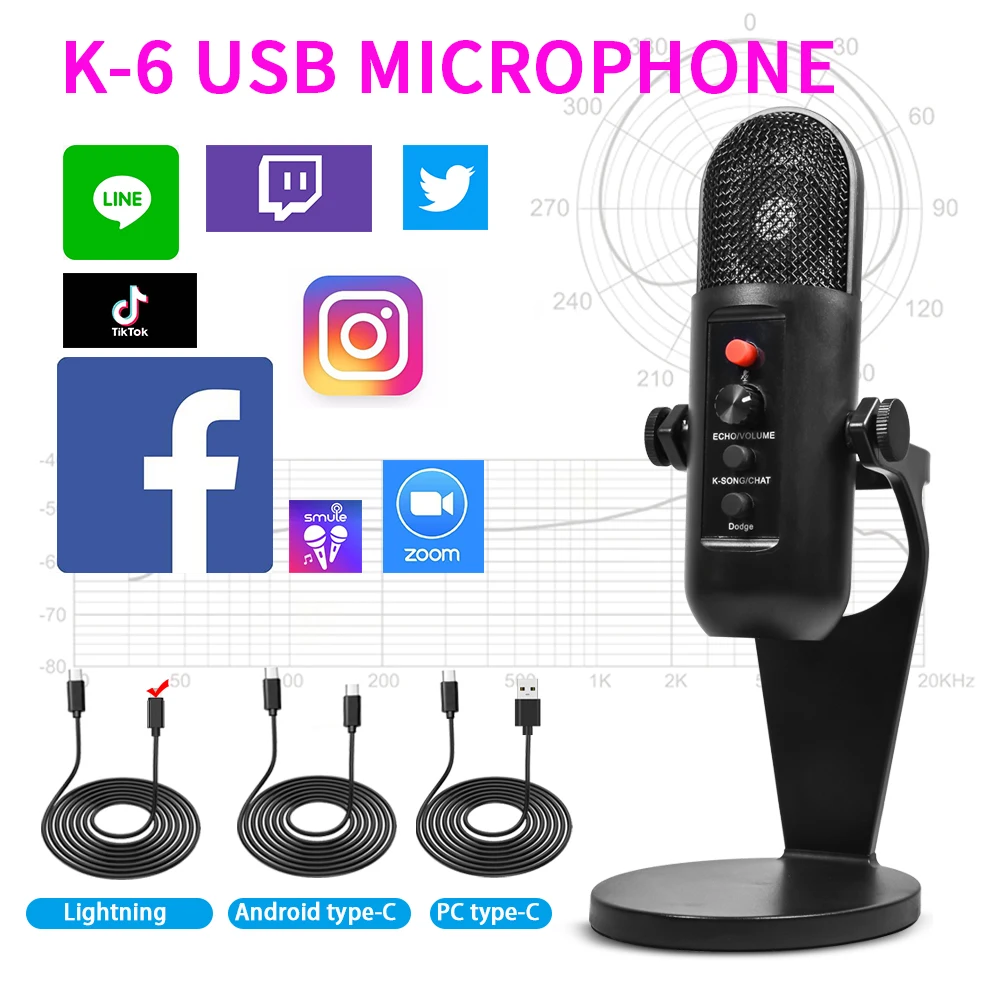 

Computer Microphone K6-USB Wired Condenser Gaming Microphone for PS4 PC Zoom Skype Youtube Podcast Compatible with iMAC Windows