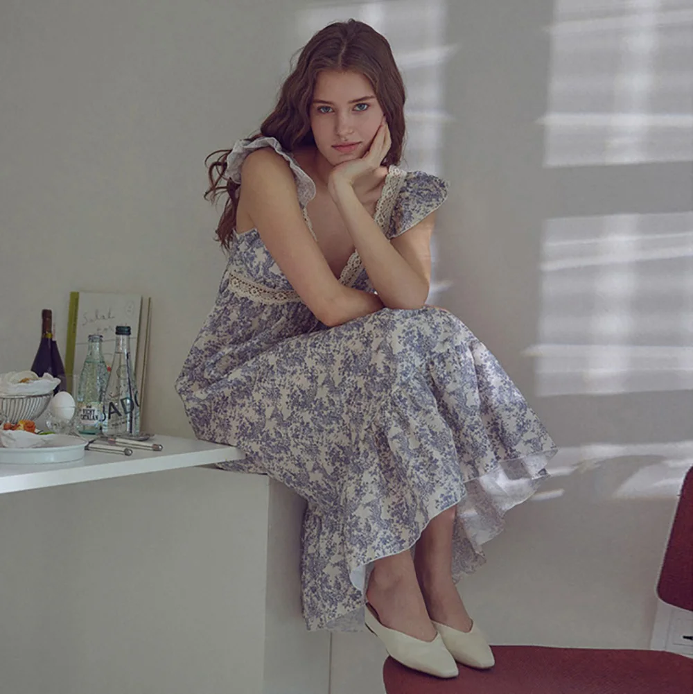 Pajamas women's summer new sexy ladies Korean version with chest pads suspenders long nightdress long sleeveless pajamas