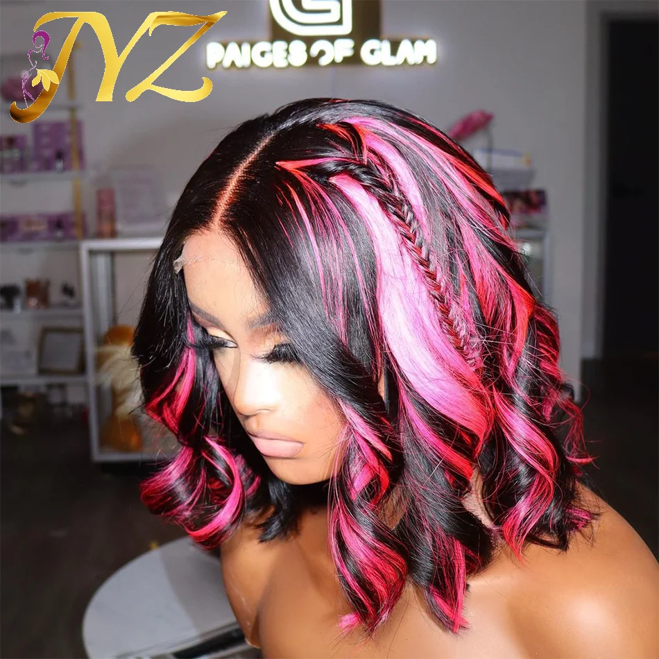 

Pink Highlight 13x6 Lace Front Wig Pre Plucked Body Wave Colored Human Hair Wigs Transparent Peruvian Remy Hair For Black Women