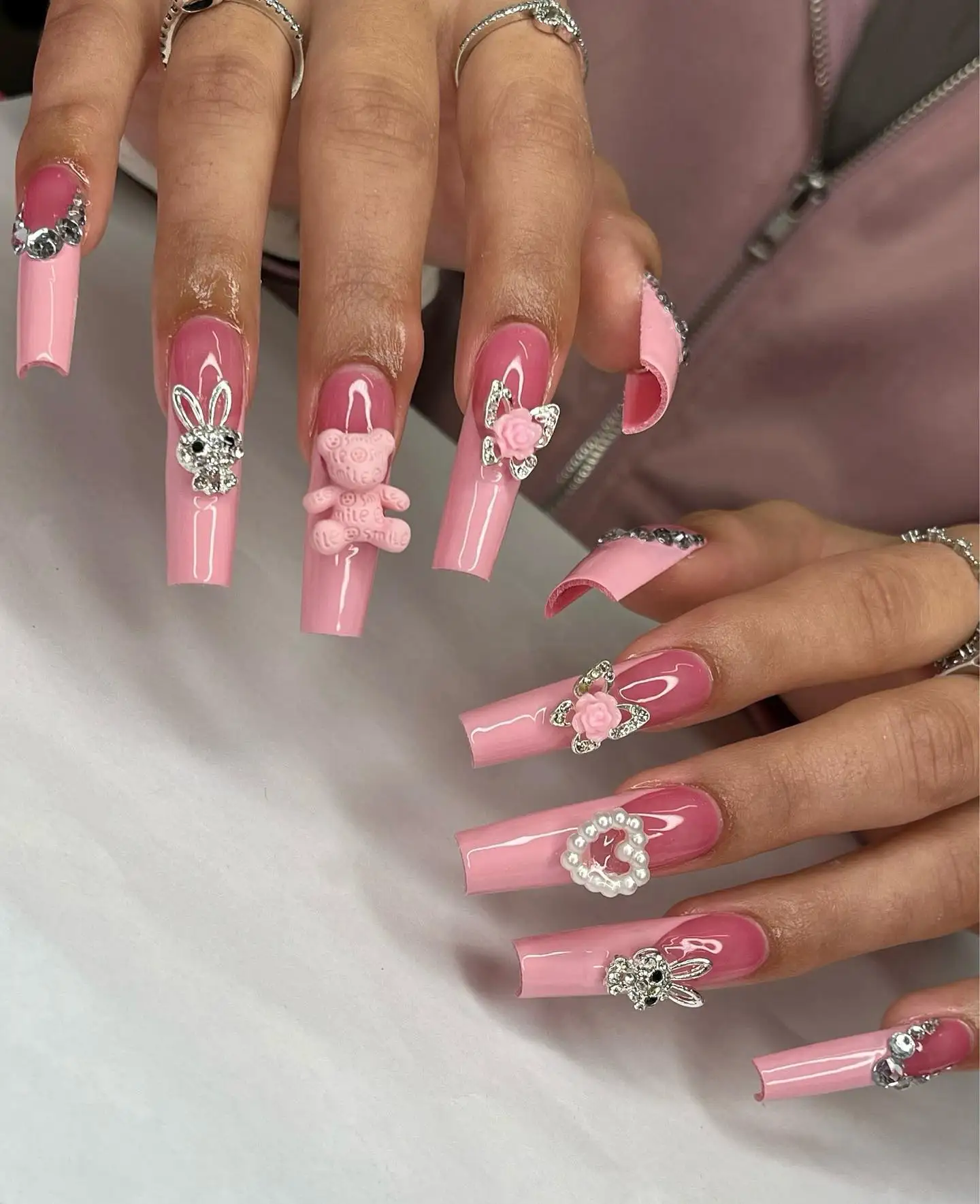 

12pcs/pack Kawaii Nail Art Cartoon Resin 3D Nail Charms Donut Ice Cream Bear Cat Rabbit Flowers Nail Decoration Charms