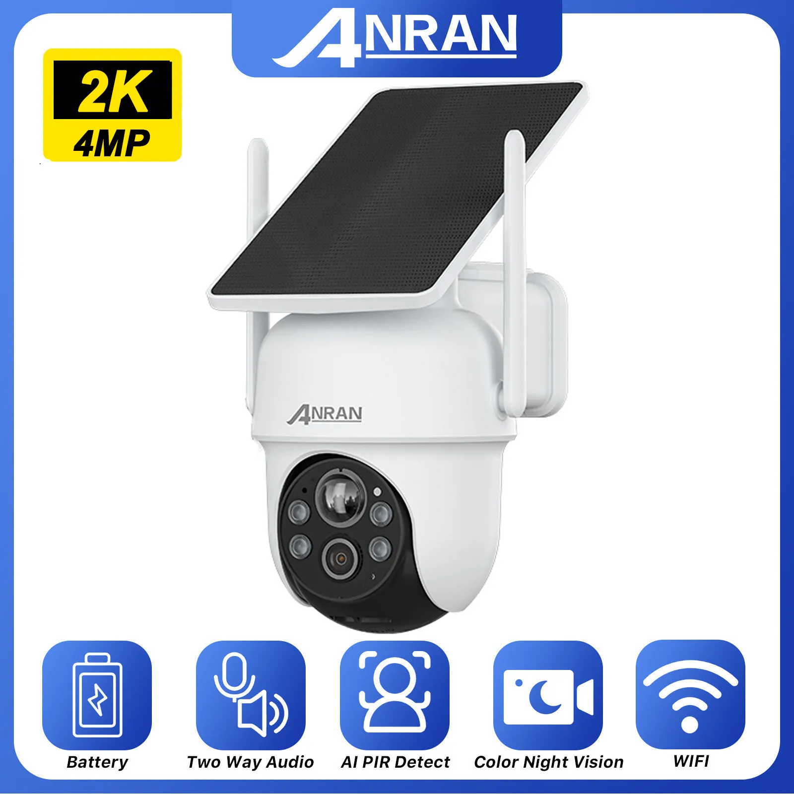 

ANRAN 2K 3MP 5MP Surveillance Cameras Wifi Solar Camera Rechargeable Battery For Home Security Protection PIR Humanoid Detection