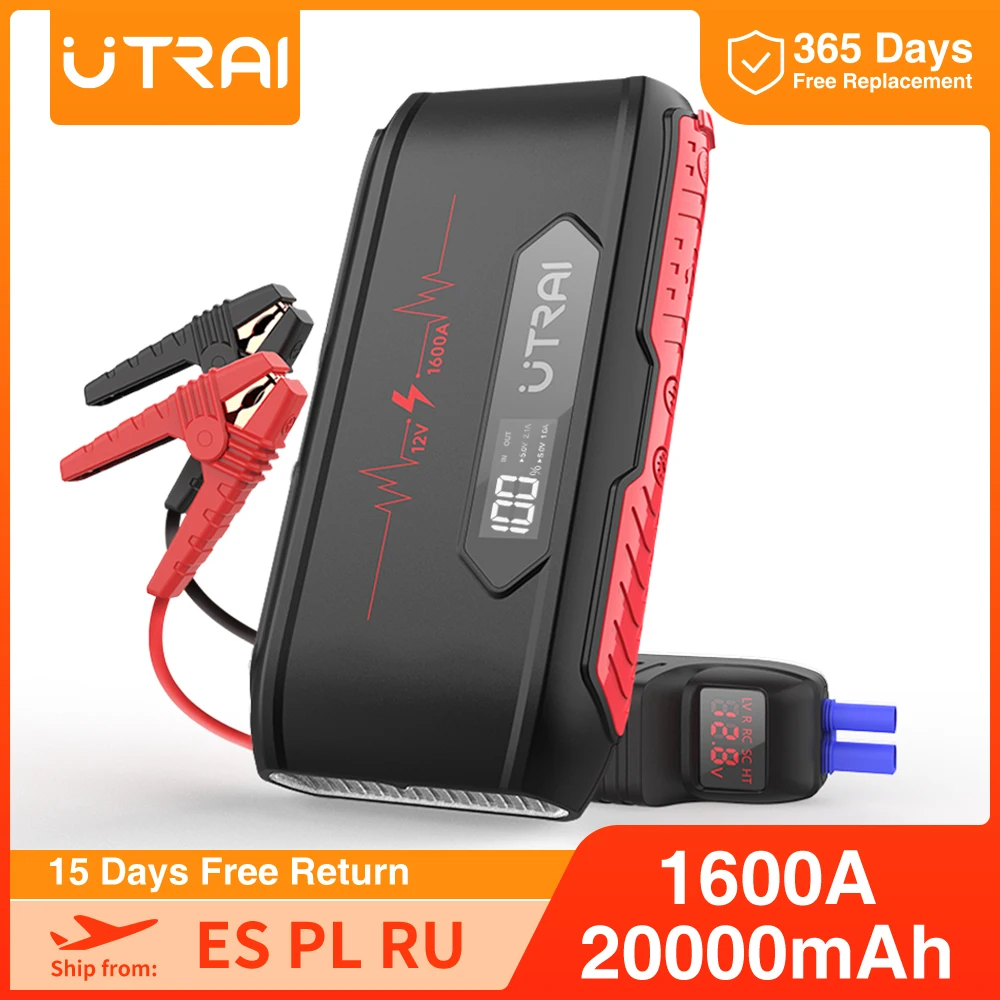UTRAI Car Jump Starter 1600A Portable Emergency Charger Lithium Ion Battery Power Bank Car Booster Starting Device
