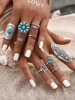 9pcs rings for women bohemia turquoise vintage ring set flower geometric triangle anillos mujer girl wedding jewelry gift anillo