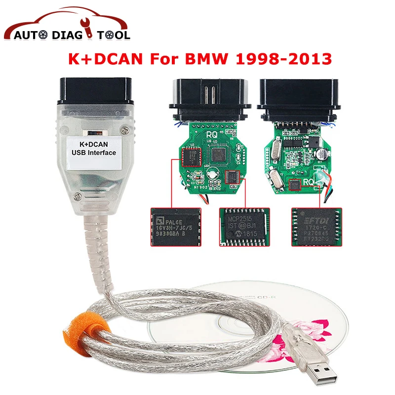 Кабель для автомобильного сканера BMW K + CAN D K-Line FTDI FT232RL с переключателем K-DCAN OBD2
