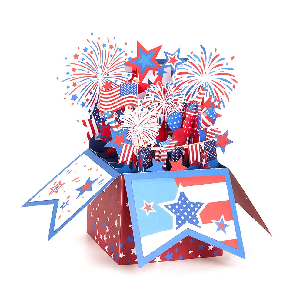 

Patriotic 3D Pop-Up Box Card Gift for Birthday the Fourth of July Independence Day
