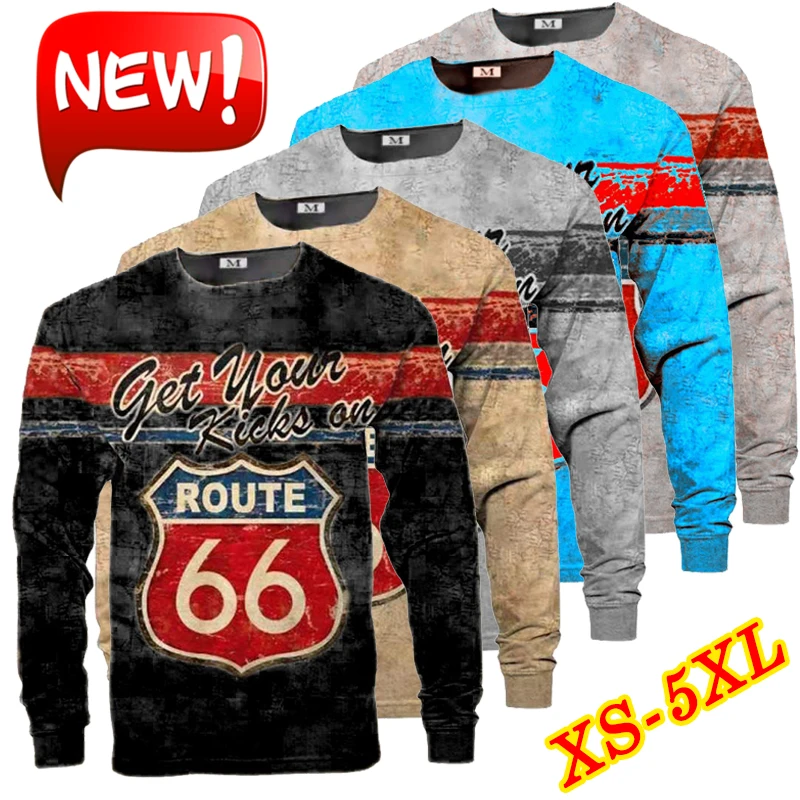 

Y2K Style Hip Hop T-shirts for Men America Route 66 Letters Printed Camiseta Long Sleeve Casual Elegant Blouses Streetwear Summe