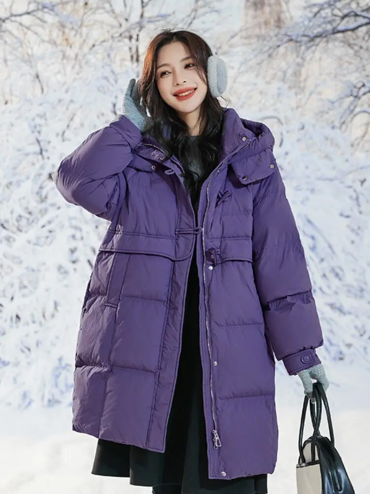 Пуховики Для Женщин Зимняя Верхняя Одежда КорейсКий Пуговицы Из Коровьего Рога
