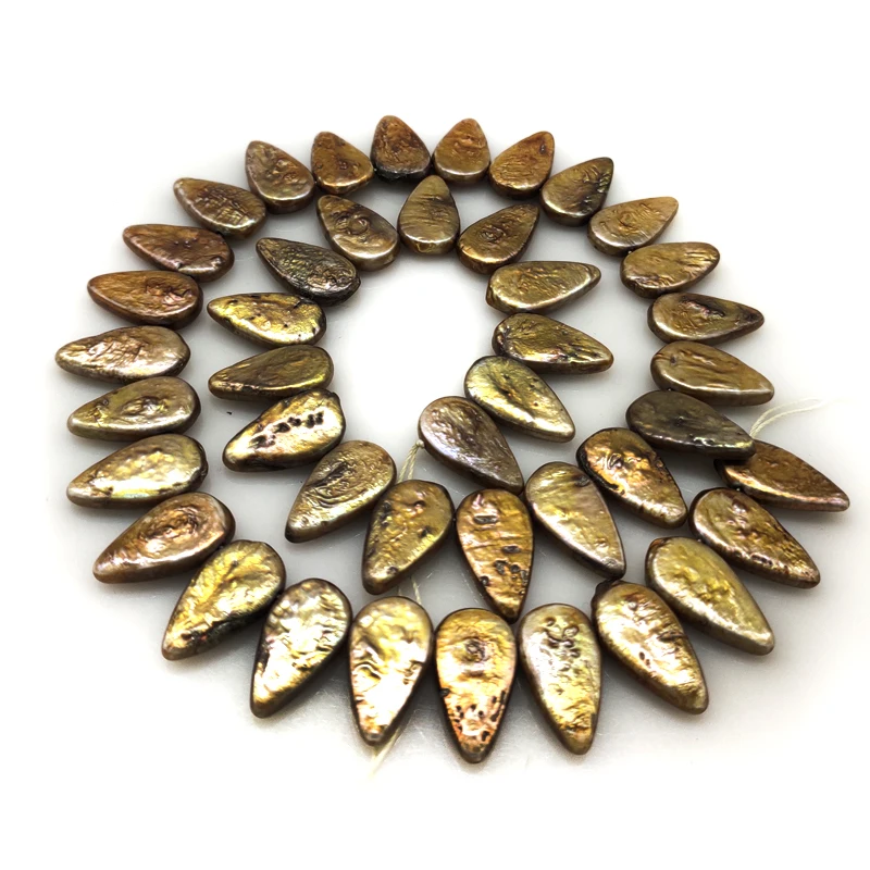 

16 inches 10x18mm Silver Gray Natural Side Drilled Seed Shaped Flat Coin Pearl Loose Strand