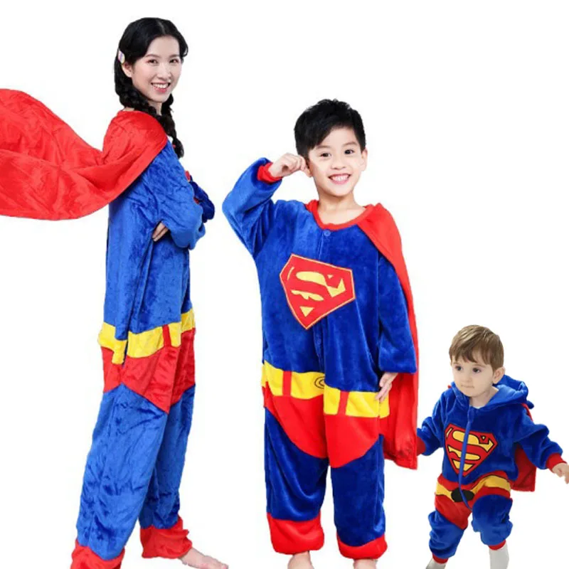 Family Kigurumi Pajamas Blue Kigurumi With Cape Onesie Cosplay Costume Pajamas For Babies Kids and Adults