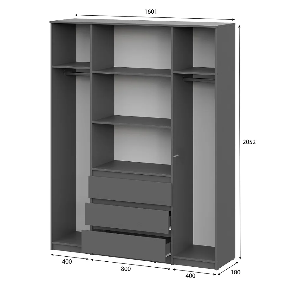 Шкаф для одежды и белья 4х дверный Денвер графит