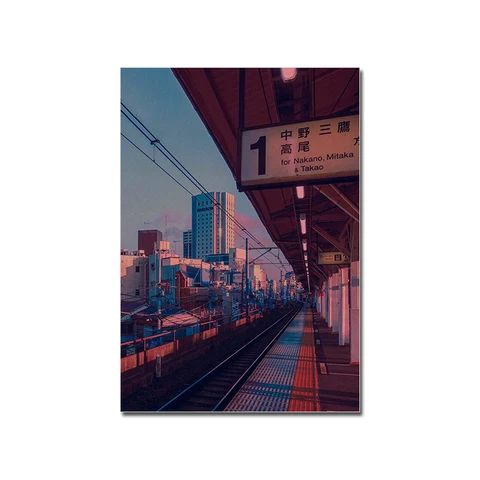 Неоновый японский пейзаж постер Аниме Картина на холсте скандинавский фиолетовый художественный принт Токио Осака путешествия Настенная картина декор гостиной