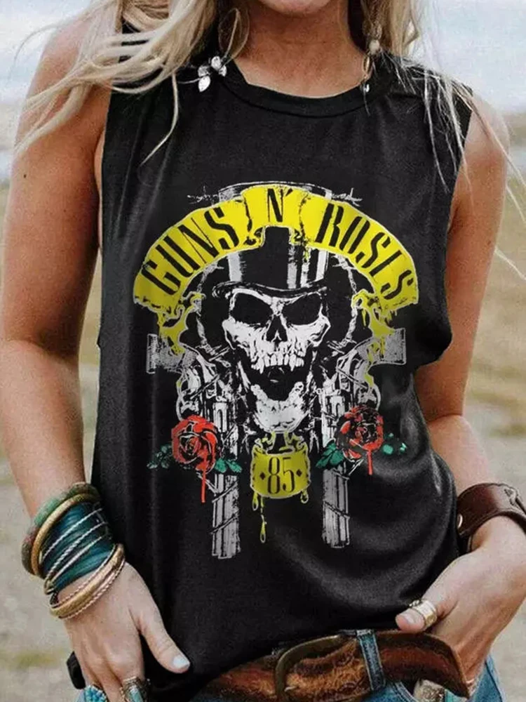 Майка женская с принтом Guns n Rose, Винтажная футболка с коротким рукавом, повседневный Свободный Топ с открытыми плечами, на лето (art.: 3920bc8cf449c) - 3920bc8cf449c