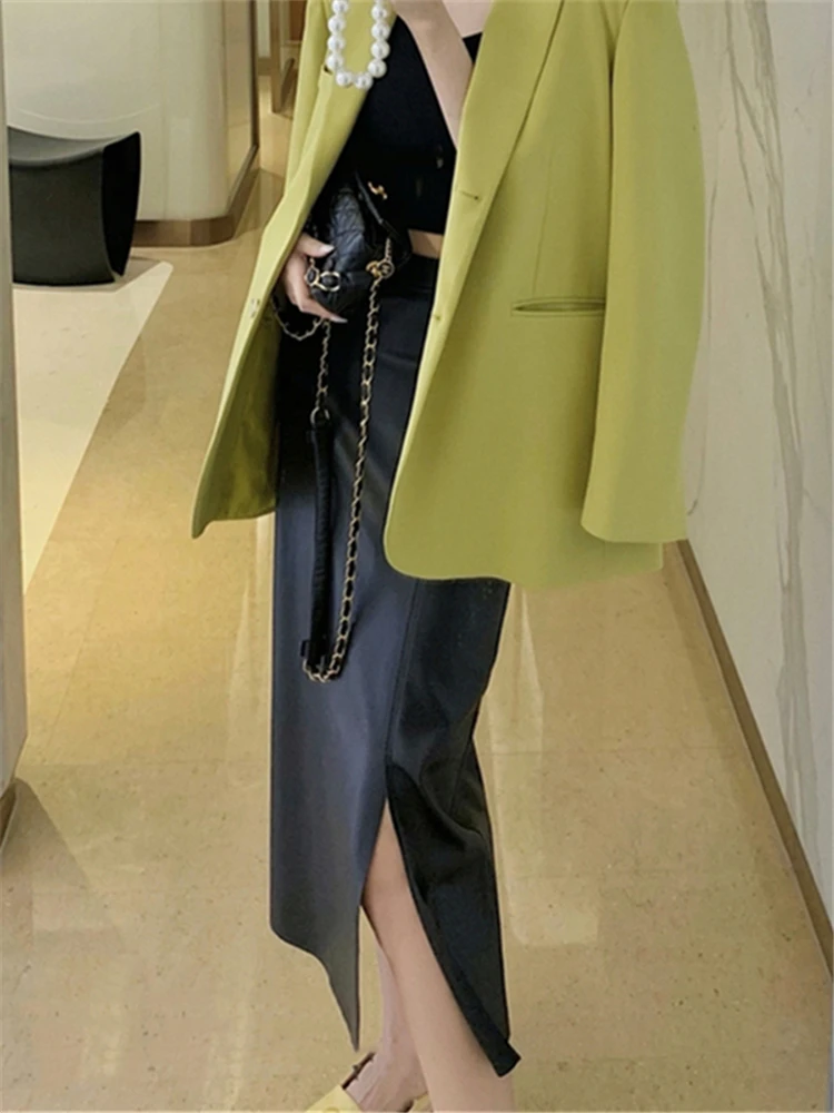 Женская длинная юбка-карандаш из ПУ кожи с высокой талией |