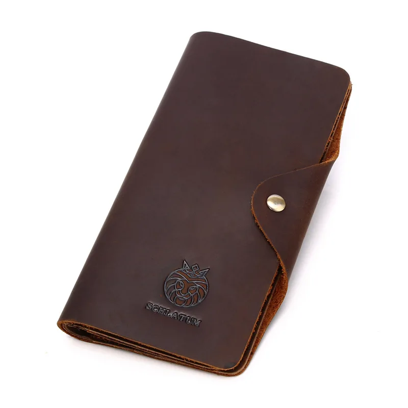 Vintage Men's Long Wallets Crazy Horse First Layer Cowhide Leather Large Capacity Clutch Slim Card Holder Purse Handmade Wallets