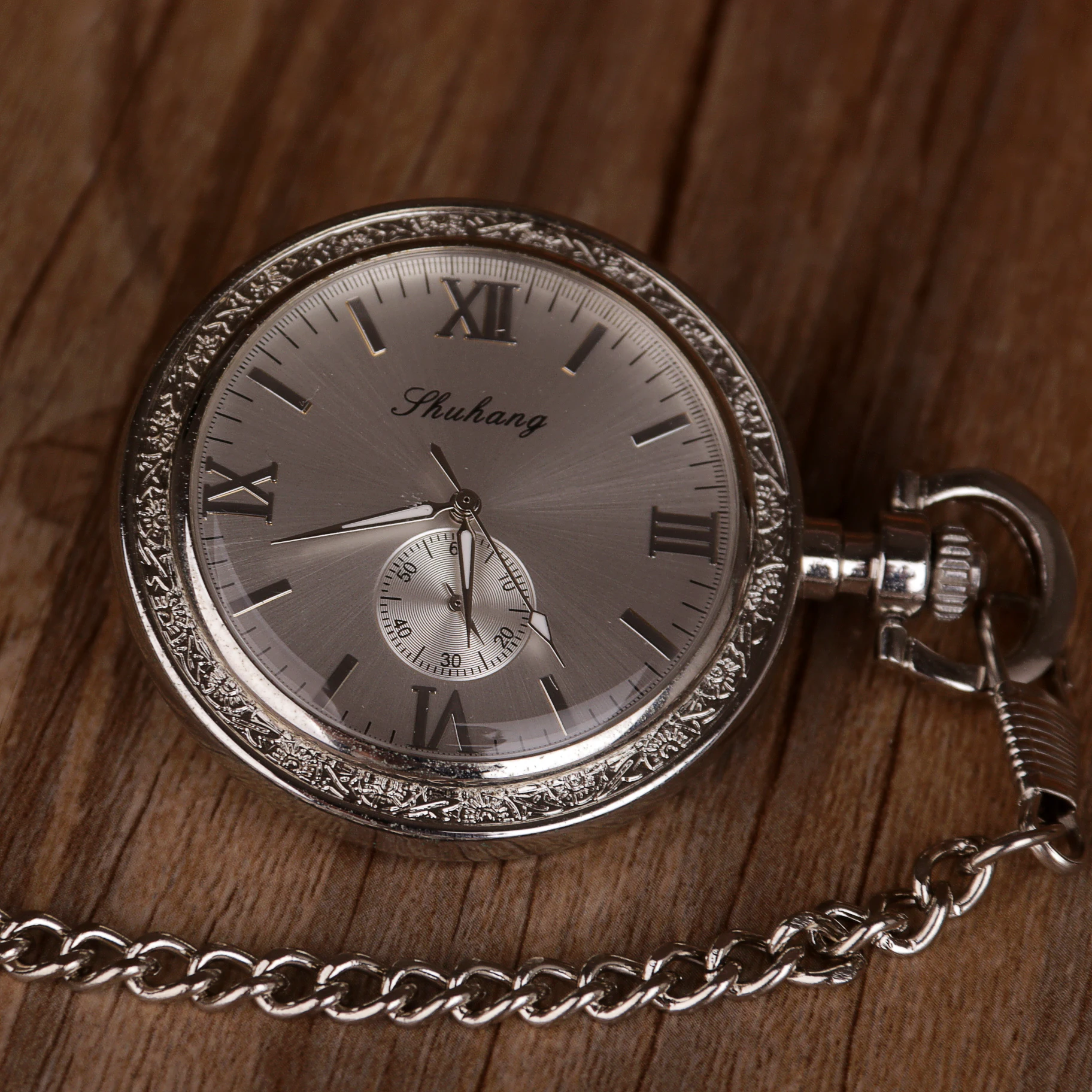 Silver Roman Numeral Pocket Watch Mechanical Minimalist Fashion Vintage Necklace Pendant Clock Fob Watches For Men Women
