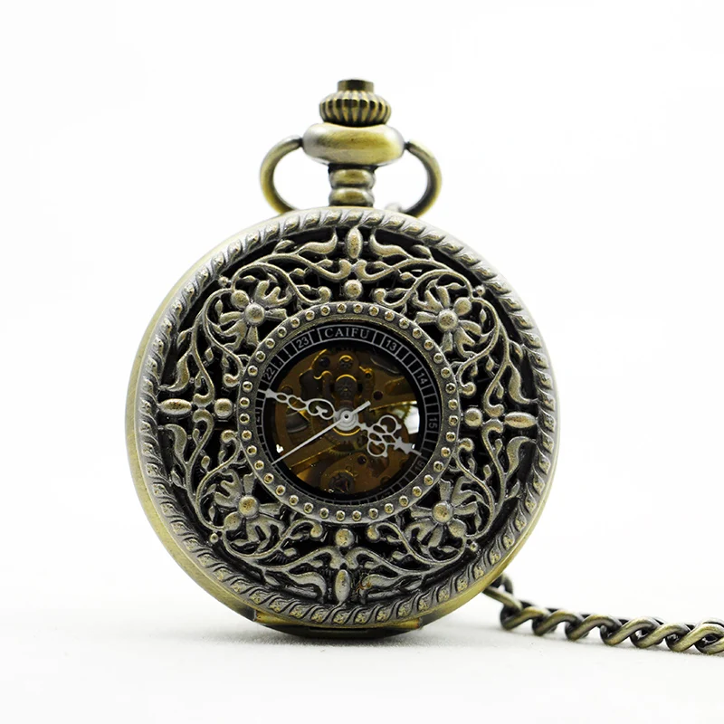 

Brand New Fashion Retro Hollow Carved Design Pocket Watch Mechanical Manual Winding Steampunk Sweater Chain Pendant Gift