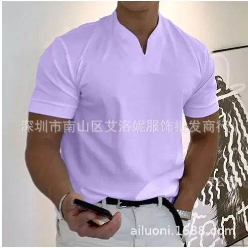 

Fitness sports T-shirt men's fashion trend loose V-neck short-sleeved summer