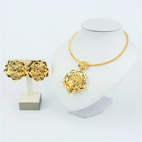 dubai jewelry set for women gold color rose pendant necklace and earrings wedding bridal nigerian luxury accessory gifts